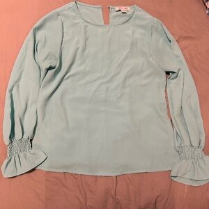 Women's turquoise Blouse with Ruffled Cuffs